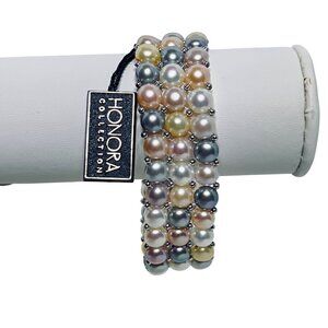Honora Sterling Silver And Freshwater Pearls Stretch Bracelet (5953)